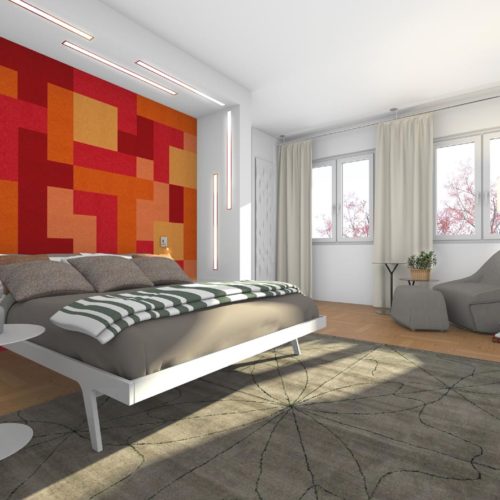 felty Filz Fliese zur Wandgestaltung Wohnraum Modell Pixel Größe L Farbkombination Schlafzimmer Szene 03